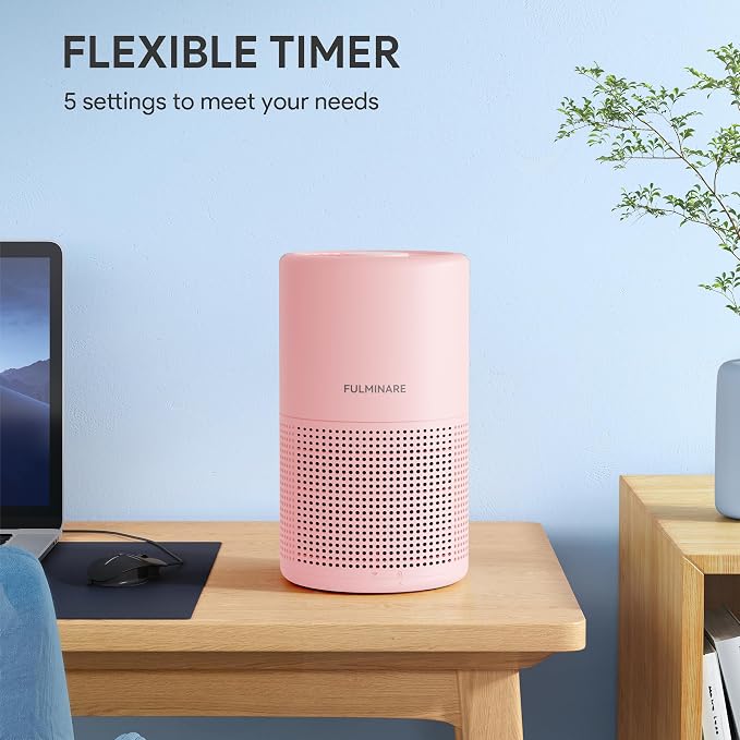 Air Purifiers for Bedroom, FULMINARE H13 True HEPA Filter (Pink) | Remove Pet Hair, Smoke, Odors，Quiet Air Cleaner With Night Light, Portable Small Air Purifier for Home, Office, Living Room