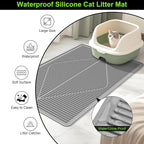 Mofason Rubber Large Cat Litter Mat, Grey Silicone Kitty Cat Litter Box Mat | Waterproof 28"x20" litter matt for cats; easy clean litter trapping catcher mat, cat litterbox mats, large pet mat cat indoor