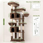 Globlazer Heavy Duty Cat Tree, 81 inch Extra Large Cat Tree for Indoor Cats Large Adult, Sturdy Cat Tower with 8 Scratching Post, 2 Cat Condos, 2 Platform, S81C, Leopard Print