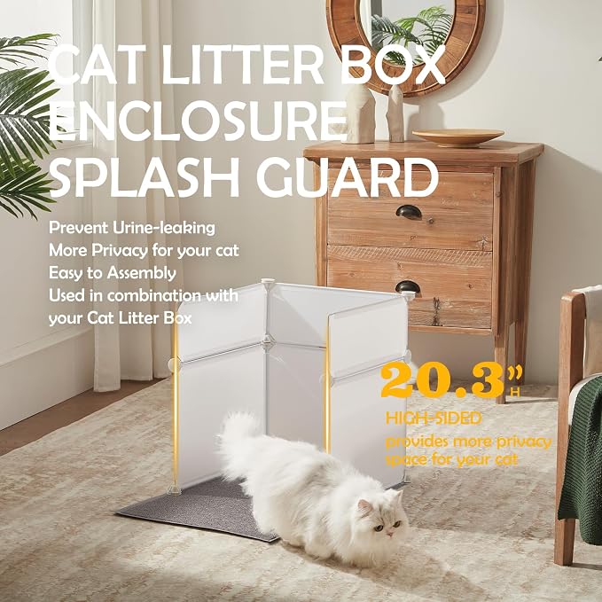 MEEXPAWS Cat Litter Box Enclosure, Splash Guard High Walls with Litter Mat | Large Litter Box Pee Shield, DIY Plastic Sheets Easy Clean, Litter Containment, Privacy Screen, Wall Protector
