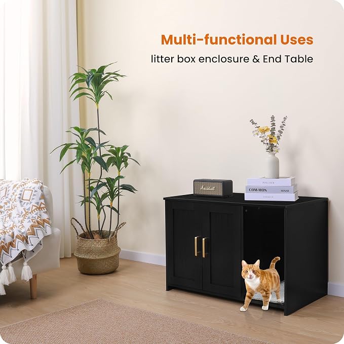 DWANTON Litter Box Enclosure, Wooden Cat Washroom Indoor, 27.6", 107BKK