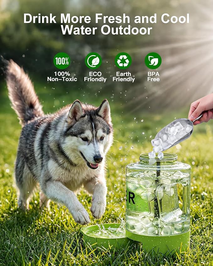 77 oz Portable Dog Water Bottle, 2.2L Dog Travel Water Dispenser Olive Green | Food-grade, BPA-free material, silicone seal, easy-clean wide mouth, grip handle, for large dogs, hiking, camping, beach days