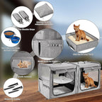 Extra Large Cat Carrier for 2 Cats with Travel Litter Box, 2-in-1 Foldable Soft Pet Car Travel Carrier with Zipper Locks for Multiple Cats Small Dogs Up to 45 Lbs, Gray