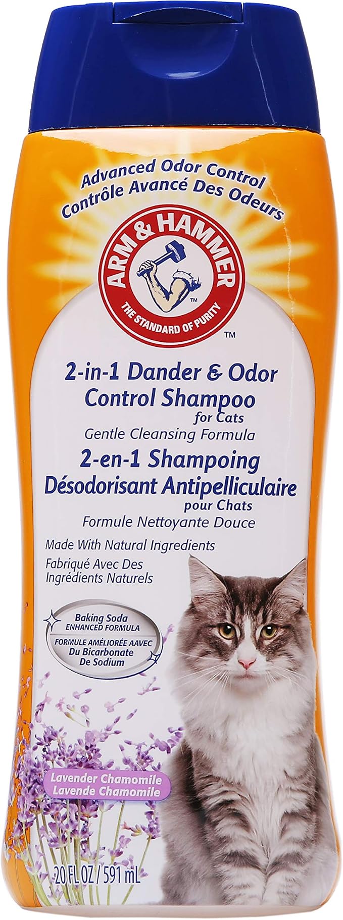 Arm & Hammer 2-in-1 Deodorizing Cat Shampoo, Lavender, 20 Fl Oz, 6-Pack | Baking soda formula reduces dander while cleaning and deodorizing the coat in one wash