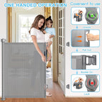 EZIGO 71 Inch Retractable Baby Gates, 41 Inch Extra Tall Retractable Gate | One-Hand Operation Retractable Dog Gate, 5.9FT Mesh Safety Pet Gate for Stairs, Deck, Porch, Doorways Indoor Outdoor, Gray