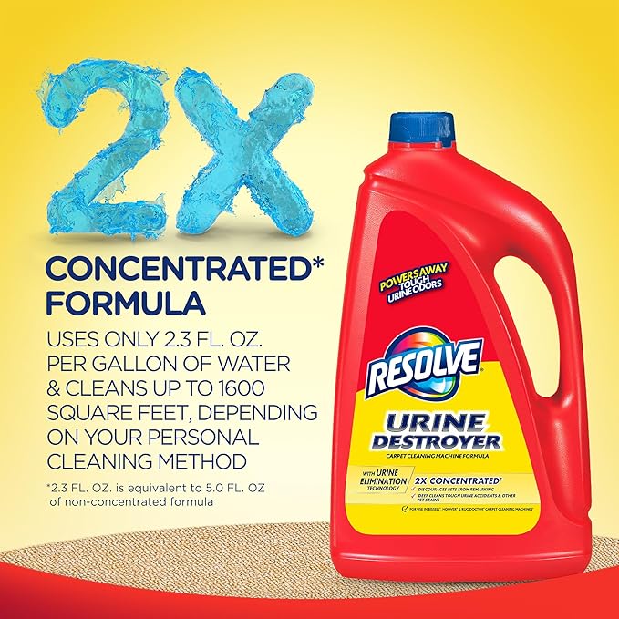 Resolve Urine Destroyer Carpet Cleaning Machine Formula, Safe for Bissell, Hoover & Rug Doctor, Carpet Cleaner, Carpet Cleaner Solution, 96 OZ