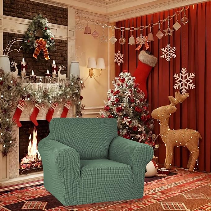 Stretch Chair Sofa Slipcover, Single Couch Cover,Greyish Green | 1-Piece Washable Sofa Cover,Pet Friendly (31"-55") Furniture Protector Soft Jacquard Elastic Bottom for Dogs & Kids