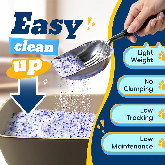 LMJP Crystal Cat Litter for Long-Lasting Odor Control, Non-Clumping, 8.6lb | 2 Months Supply, Unscented, Rapid Water Absorption, Low Tracking, Low Dust, Lightweight, Blue & White Silica, 2 Pack of 4.3lb