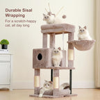 Heybly Cat Tree, 45.3" Cat Tower for Indoor Cats with Large Perch HCT202SMU | All-in-One Cat Furniture with Cozy Bed, Hidden Space Cat Condo, Comfy Hammock, Scratching Posts & 3 Pompoms, Rosy Brown