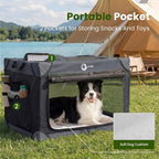 Portable Collapsible Soft Dog Crate for Small Dogs, 26in Black | Oxford Cloth Travel Camping dog kennel with 4 Mesh Windows & 2 Storage Pockets,for Indoor & Outdoor Use