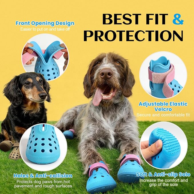 Dog Shoes for Hot Pavement - Comfortable Paw Protection for Medium & Large Dogs, Adjustable Strap & Non-Slip, Easy-Clean, Outdoor Sports Boots, Dog Booties for Summer Rain (Coastal Blue, M)