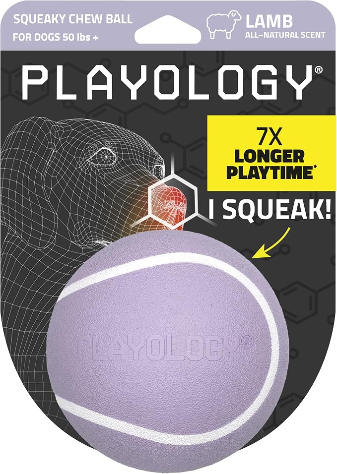 Playology Dog Toys | Squeaky Chew Ball for Large Dogs | Lamb Scented Jumbo Dog Ball | Bouncy Floating Chew Toys for Fetch