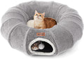 ZOMISIA Cat Tunnel Bed for Indoor Cats, Cute Cat Donut Toy Tunnel for Small Large Cats, Peekaboo Pet Cave Play Tunnel for Kitten/Rabbit,Grey