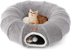 ZOMISIA Cat Tunnel Bed for Indoor Cats, Cute Cat Donut Toy Tunnel for Small Large Cats, Peekaboo Pet Cave Play Tunnel for Kitten/Rabbit,Grey