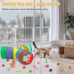 Poen 22pcs Cat Kitten Toys Set with 2 Collapsible Cat Tunnel and 20 Interactive Kitty Feather Toy, Fluffy Mouse, Crinkle Balls, for Kitten Puppy(Multicolor)
