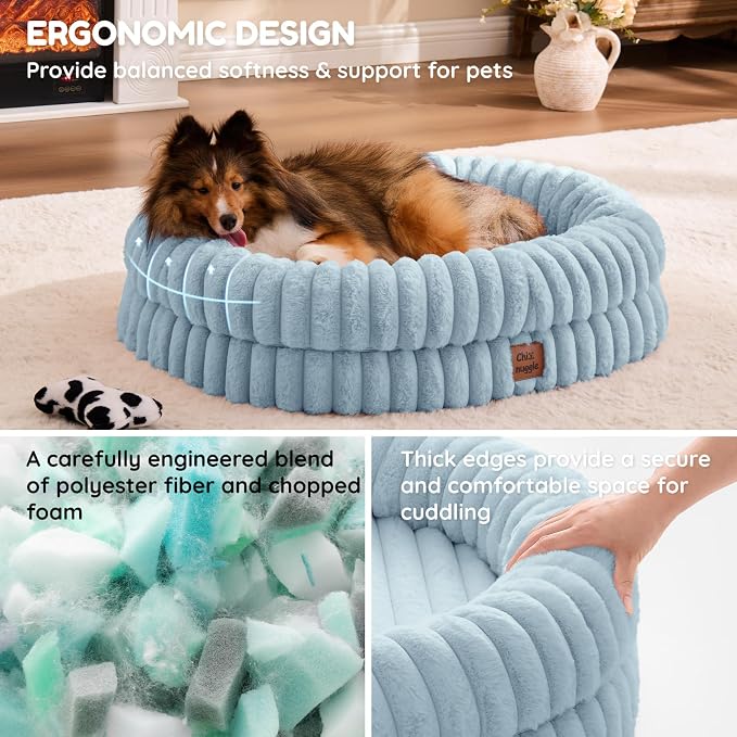 ChiXnuggle Orthopedic Dog Bed, Washable Cover, Faux Fur Bolster Pet Couch | waterproof,egg crate foam,non-slip bottom,for small medium dogs,light blue,30*24*7,dog sofa,puppy bed