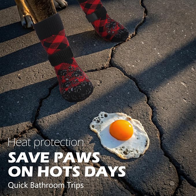 EXPAWLORER Dog Socks for Summer Hot Pavement to Prevent Licking Paws, Anti Slip Doggie Booties Grippy Shoes for Hardwood Floors, Boots & Paw Protectors for Small Medium Large Senior Dogs Red Black M