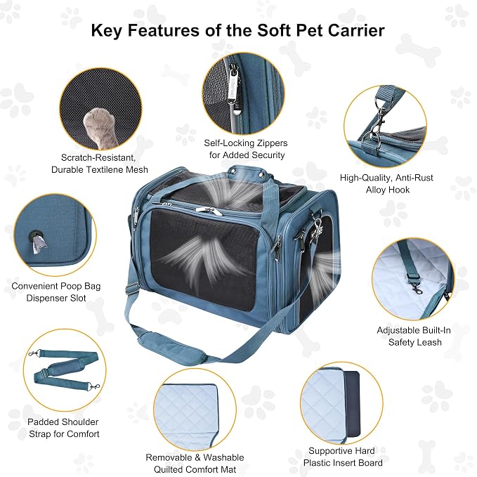 EliteField Deluxe Soft Pet Carrier for Cats and Dogs (3-Year Warranty) | Airline Approved, Waterproof Fabric, Scratch-Resistant Mesh, Expandable Mat, Built-In Leash, Suitcase Sleeve, Seat Belt Loops