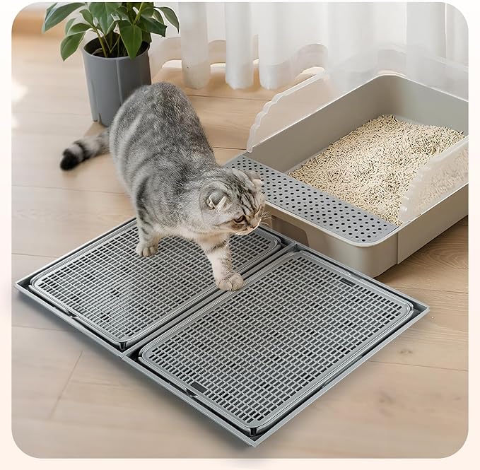 2Pack Cat Litter Box Step, Litter Catcher, Expandable Interlock Litter Mat, Washable Easy Clean, Waterproof & Urine Proof, Dark Grey