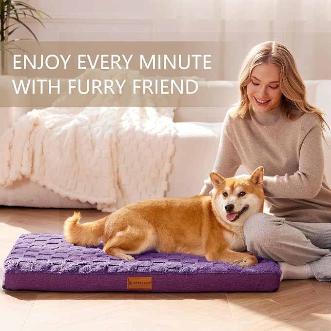 Patas Lague Orthopedic Large Dog Bed Washable Pet Crate Mat 36''X24'' Purple