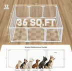 Dog Playpen Indoor, 12 Panel, 24" White Metal Puppy Playpen | Diamond Mesh Chew Resistant, Tool-Free Assembly, Easy Clean, Portable Design, Dog Exercise Pen for puppies and small dogs