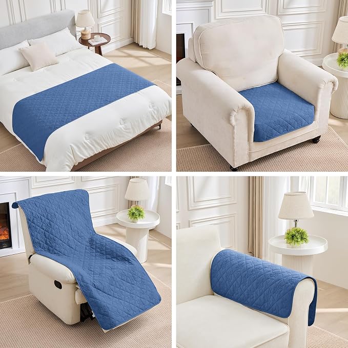 PAWFINITY Waterproof 4 Seat Couch Covers for Dogs, Pet Blanket for Sofa | Paw Print Quilted, Hair Resistant, Anti Cat Scratch, Washable Furniture Protector for 4 Seater Cushion, 35x96 Inch, Blue