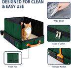 MORAIS Portable Travel Litter Box for Cats, 17.7"×13.5"×11" Collapsible Cat Litter Box with Lid, Leak-Proof Cat Litter Pan for Car Hotel Airplane, Waterproof & Easy to Carry- Green