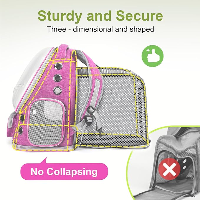 Cawypety Expandable Cat Backpack Large Space Cat Bubble Backpack Carrier | Pink, for Carrying Cats Pets and Small Dogs, Airline-Approved, for Travel Hiking Walking Car, Transparent Window, Breathable