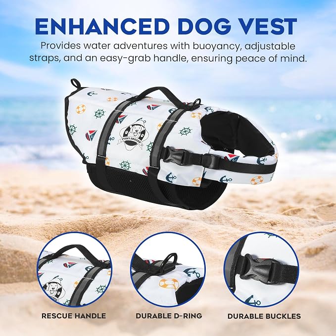 Dog Life Jacket — Premium Swim Vest with SafeChin Anti-Choke Collar | PAWS Aboard Nautical Dog | RapidLift Rescue Handle, D-Ring, Reflective Trim | Boating, Kayaking, Pool | X-Small (6–15 lbs)