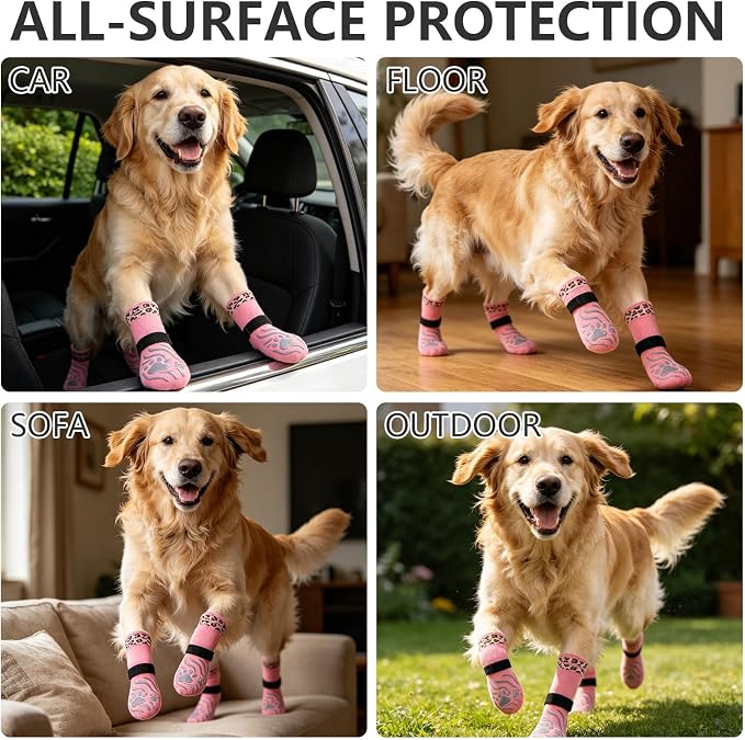 EXPAWLORER Dog Socks for Hot Pavement to Prevent Licking Paws, Non-Slip Dog Grippy Booties Shoes for Hardwood Floors, Traction Control Boots & Paw Protectors for Small Medium Large Senior Dogs Pink L