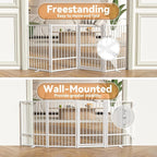 SNUOWU Full Metal Freestanding Dog Gate with Door, 32''Height Foldable Pet Dog Fence for Indoor & Outdoor, 4 Panels Extra Wide Free Standing TallDog Gates for Doorways,House,Stairs,Porch,Deck,Yard
