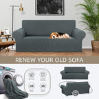 Stretch Loveseat Couch Cover, 2 Cushion Couch Slipcover,Grey | 1-Piece Washable Sofa Cover Pet Friendly (55"-78") Furniture Protector Soft Jacquard, Elastic Bottom for Dogs & Kids
