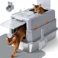 Enclosed Stainless Steel Litter Box, XL Covered MetalPan Includes Mat Scoop | Easy Cleaning Anti-Urine Leakage Non-Sticky Front Entry Top Exit