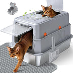 Enclosed Stainless Steel Litter Box, XL Covered MetalPan Includes Mat Scoop | Easy Cleaning Anti-Urine Leakage Non-Sticky Front Entry Top Exit