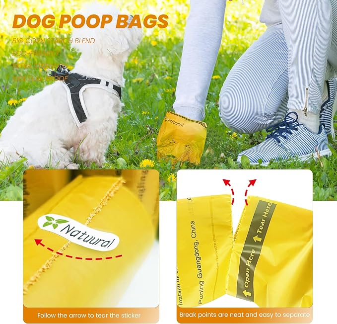 Dog Poop Bags Rolls-600 Counts, 40Rolls, Biodegradable Poop Bags Made of Cornstarch, 100% Leak Proof and Easy to Open (Yellow)