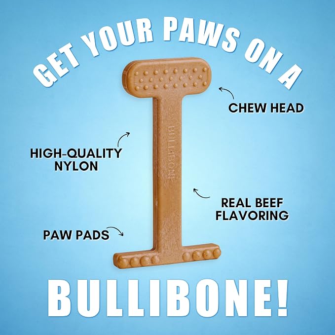 Bullibone Nylon Dog Chew Toy for Aggressive Chewers - Dental Hygiene Bone with Beef Flavor, Durable Tough Chew Toys for Extra Large Dogs, Indestructible Dog Bone - 3 Pack