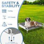 Elevated Dog Bed with Guardrail, Raised Pet Bed for Medium Dogs | Rust-resistant stainless steel frame with safety fence & soft cotton fabric. Anti-slip feet for secure indoor and outdoor use