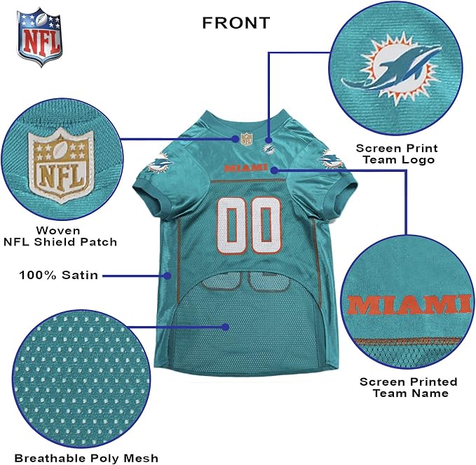 Pets First NFL Miami Dolphins Dog Jersey, Size Large, Football Shirt Costume for Pet, Dog Sports T-Shirt, NFL Team Clothing for Cats, Licensed Pet Apparel Available in 7 Sizes and 32 Teams