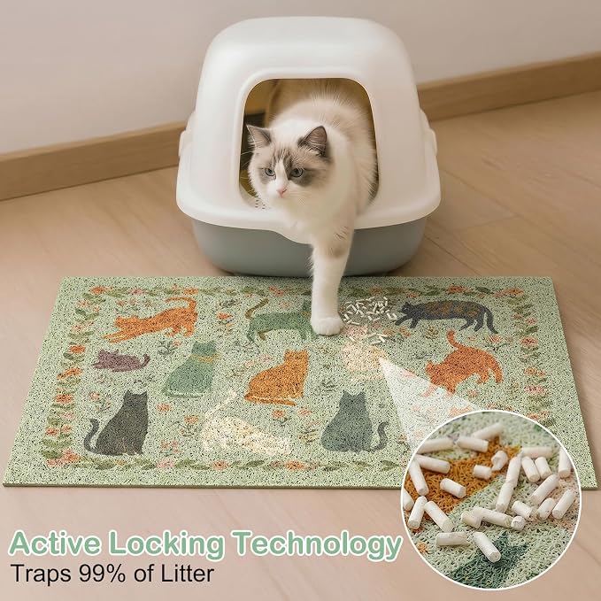 Glittme Cat Litter Mat with Non-Slip Bottom Litter Box Mat 24"X15" Litter Trapping Mat Easy to Clean Washable Cat Food Mat for Kitty,S