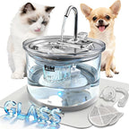 Glass Cat Water Fountain 70oz Dishwasher Safe Pet & Dog Fountain | Automatic 2.1L drinking water dispenser,Easy to Clean Glass Bowl,Ultra Quiet Pump,3-Stage Filtration for indoor Cats & Dogs