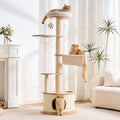 64.2" Solid Wood Cat Tree Tower for Indoor Cats, Multi-Level Modern Cat Furniture with 20" Condo, Interchangeable Hammock & Capsule Bed, Chunky Scratching Posts for Active Cats up to 12 lbs