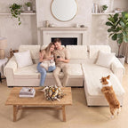FUANGUI 2 Pack Waterproof Couch Cover for Dogs Pets Sofa Protector | Non-Slip Washable Fuzzy Soft Sofa Slipcover for 2 PCS L Shaped Sofa Pet Friendly, 27.6" x 59.1"+27.6" x 70.9", Beige