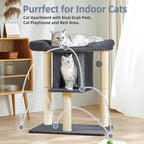 Cat Tree Tower Scratching Post for Indoor Large Adult Cats with Perch Bed | 28in Tall Small Cat Trees House with Big Perch, Condo, Toy Balls, Modern Kitten Climbing Furniture Platform, Dark Gray