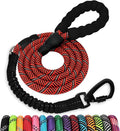 Rope Dog Leash 6 FT: Heavy Duty Leashes with Swivel Lockable Hook Reflective Threads Bungee and Padded Handle - Dog Lead for Large Small Medium Dogs Outside Walking Hiking Red Black