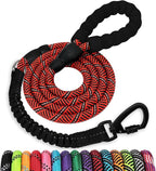 Rope Dog Leash 6 FT: Heavy Duty Leashes with Swivel Lockable Hook Reflective Threads Bungee and Padded Handle - Dog Lead for Large Small Medium Dogs Outside Walking Hiking Red Black