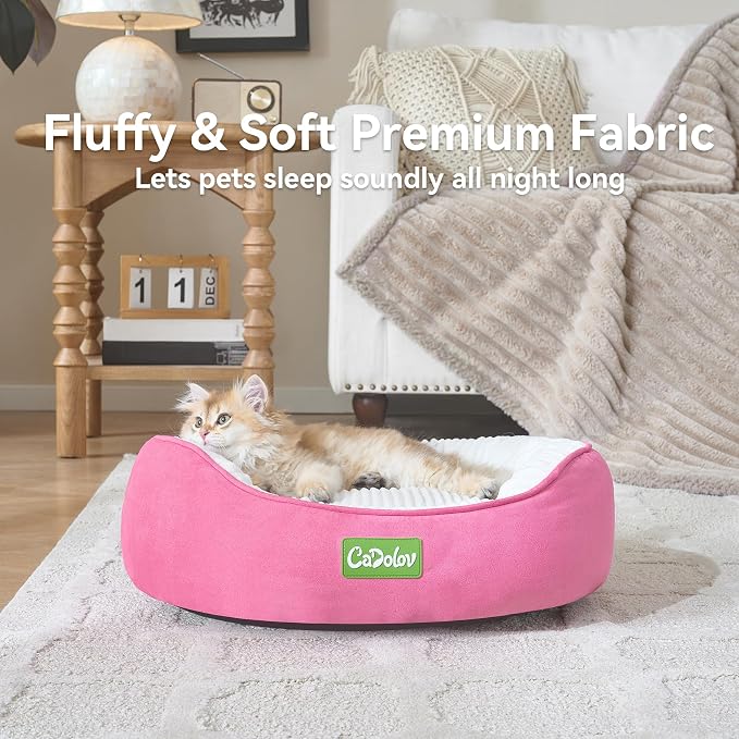 Round Pet Bed for Cats & Small Medium Dogs, Pink 25in | Washable Small Dog Beds, Calming Soft Pet Beds for Puppy Kitten, with Anti-Slip Bottom, Low Entrance