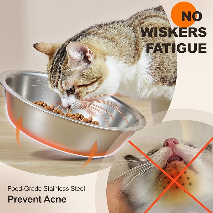 Elevated Cat Food Bowl for Indoor Cat, Brown Raised Water Bowl Set for Pet | Whisker Friendly, Anti Vomit, Feeding Station for Puppy, Stainless Steel, Pet Dish, Easy Assembly, Bamboo, Dishwashers Safe