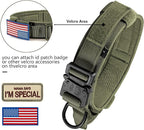 DAGANXI Tactical Dog Collar, Adjustable Military Training Nylon Dog Collar with Control Handle and Heavy Metal Buckle for Medium and Large Dogs, with Patches and Airtags Case (M, Green)
