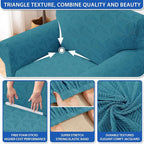 ZNSAYOTX Stretch Couch Cover, 1 Piece Sofa Covers for 3 Cushion Couch, Jacquard Sofa Slipcovers with Elastic Bottom Thickened Furniture Protector for Dog Cat Pet (Large, Peacock Blue)