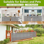 Reinforced 42" Tall 195" Extra Wide Retractable Fence Outdoor/Indoor, Gray | Tall Baby Gate Extra Long Dog Gate for Gagage, Space-Saving, Easy to Use, Safety Lock, Scratch-Resistant Mesh, Easy Install
